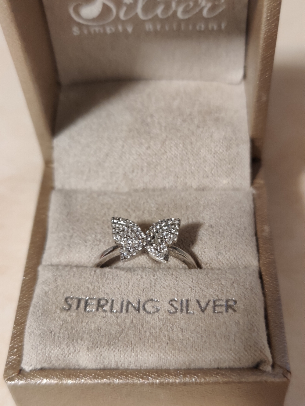 Sterling Silver 925 Butterfly Ring with Clear Stones - Silver